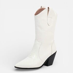 Cowboy Boots Croc Embossed White Western Cowgirl size 9 Moommo Mid Calf